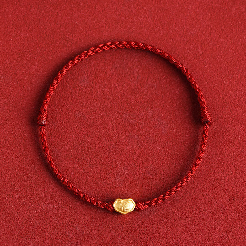Buddha Stones 999 Gold Chinese Lock Charm Fu Character Protection Handmade Rope Bracelet - Dark Red - Baby Version Fit For 0-4 Years Old(Wrist Circumference 12-18cm) - image 11