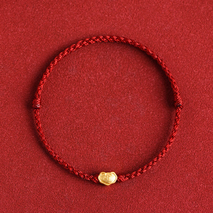 Buddha Stones 999 Gold Chinese Lock Charm Fu Character Protection Handmade Rope Bracelet - Dark Red - Baby Version Fit For 0-4 Years Old(Wrist Circumference 12-18cm) - image 11