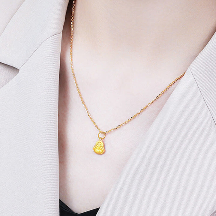 Buddha Stones 999 Gold Mini Laughing Buddha Luck Wealth Necklace Pendant - image 11