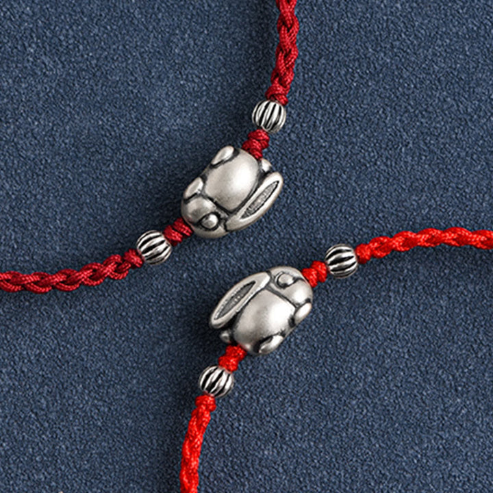 Buddha Stones Handmade 999 Sterling Silver Rabbit Luck Rope Bracelet Anklet - image 20