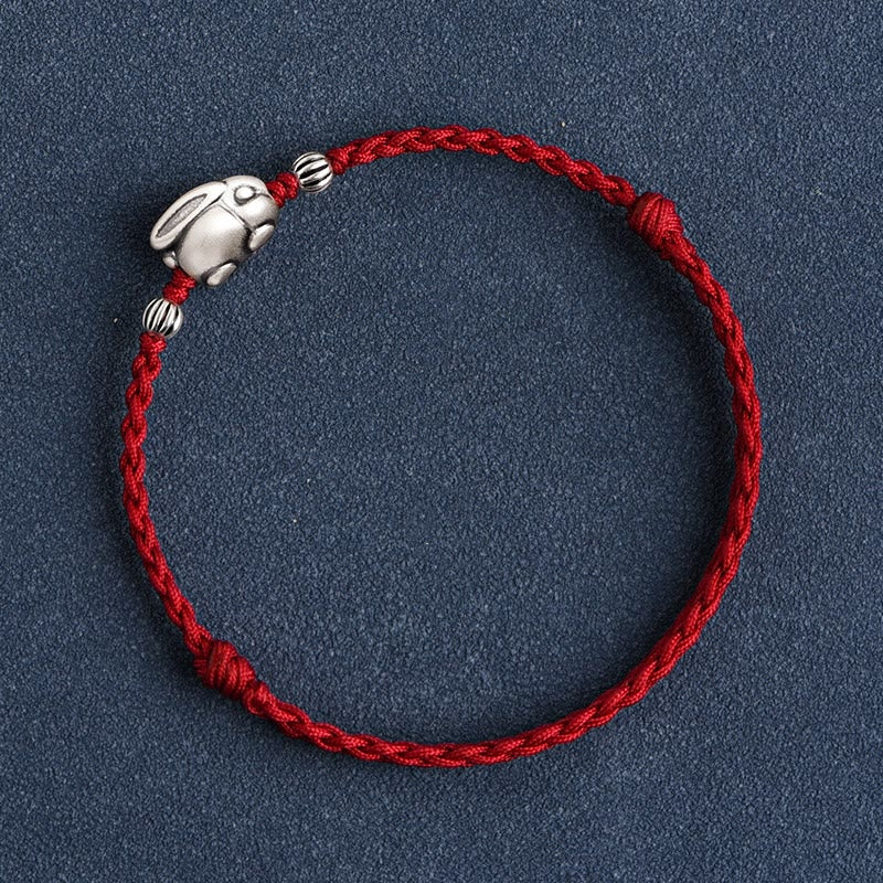 Buddha Stones Handmade 999 Sterling Silver Rabbit Luck Rope Bracelet Anklet - image 16
