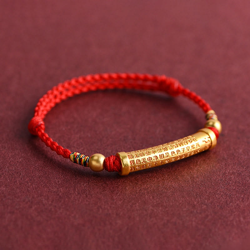 Buddha Stones Handmade Alloy Heart Sutra Protection Strength Rope Bracelet Anklet - image 6