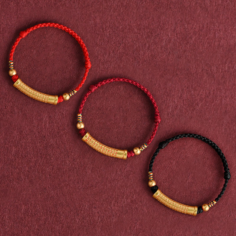 Buddha Stones Handmade Alloy Heart Sutra Protection Strength Rope Bracelet Anklet - image 1