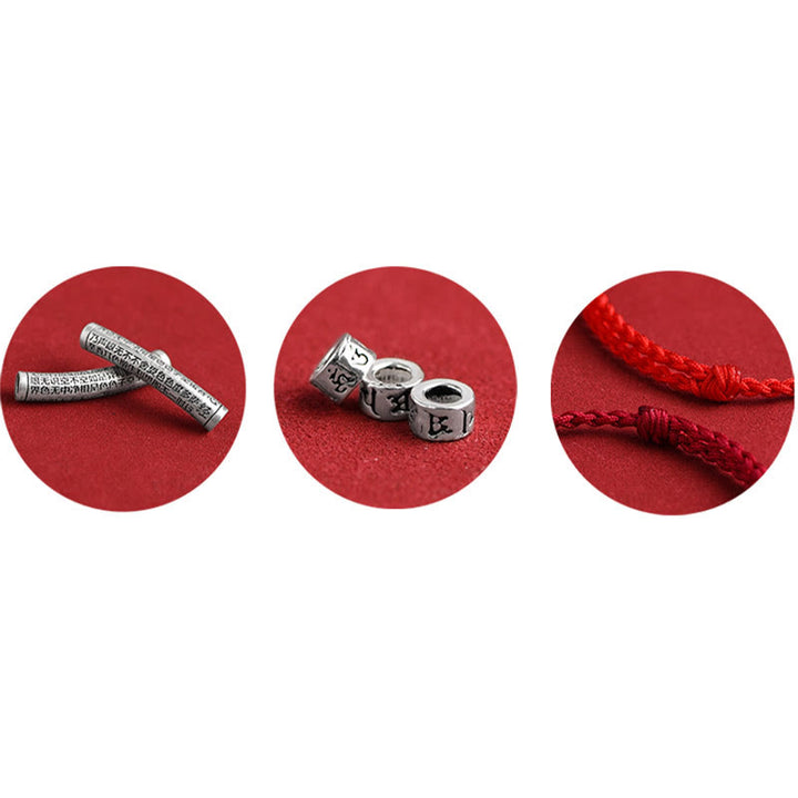 Buddha Stones Handmade 999 Sterling Silver Om Mani Padme Hum Heart Sutra Carved Luck Rope Bracelet Anklet - image 14