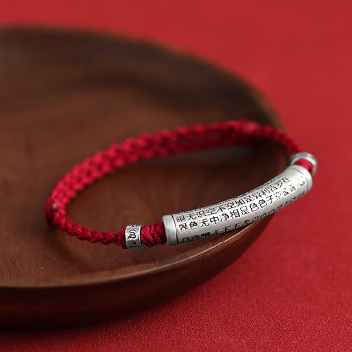 Buddha Stones Handmade 999 Sterling Silver Om Mani Padme Hum Heart Sutra Carved Luck Rope Bracelet Anklet - image 11