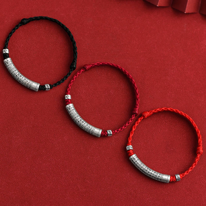 Buddha Stones Handmade 999 Sterling Silver Om Mani Padme Hum Heart Sutra Carved Luck Rope Bracelet Anklet - image 1