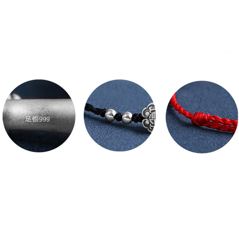 Buddha Stones Handmade 999 Sterling Silver Fu Character Wish Ruyi Handle Fortune Rope Bracelet Anklet - image 23