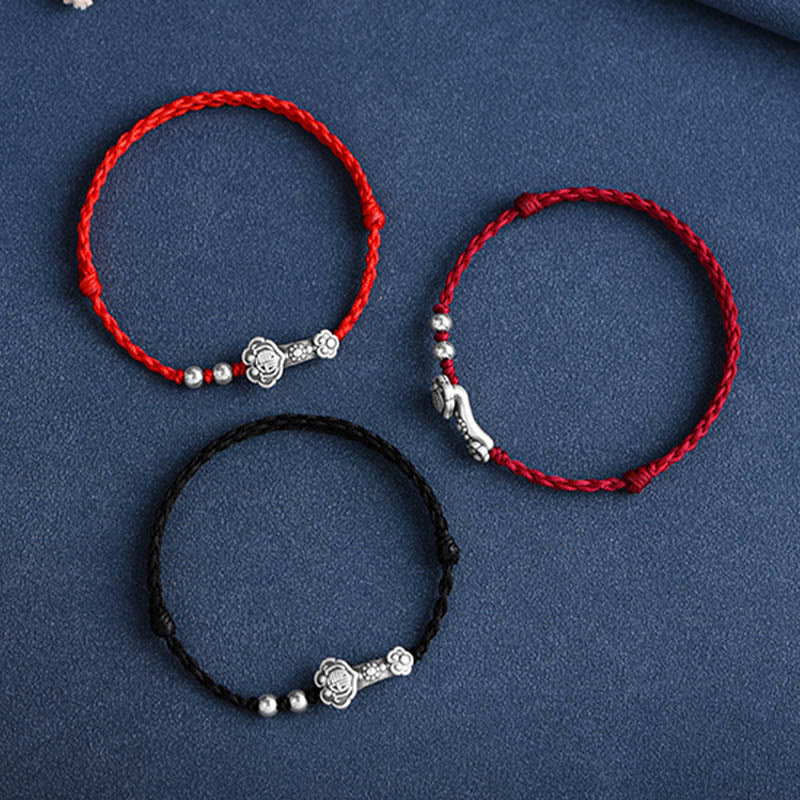 Buddha Stones Handmade 999 Sterling Silver Fu Character Wish Ruyi Handle Fortune Rope Bracelet Anklet - image 26
