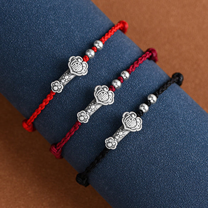 Buddha Stones Handmade 999 Sterling Silver Fu Character Wish Ruyi Handle Fortune Rope Bracelet Anklet - image 28