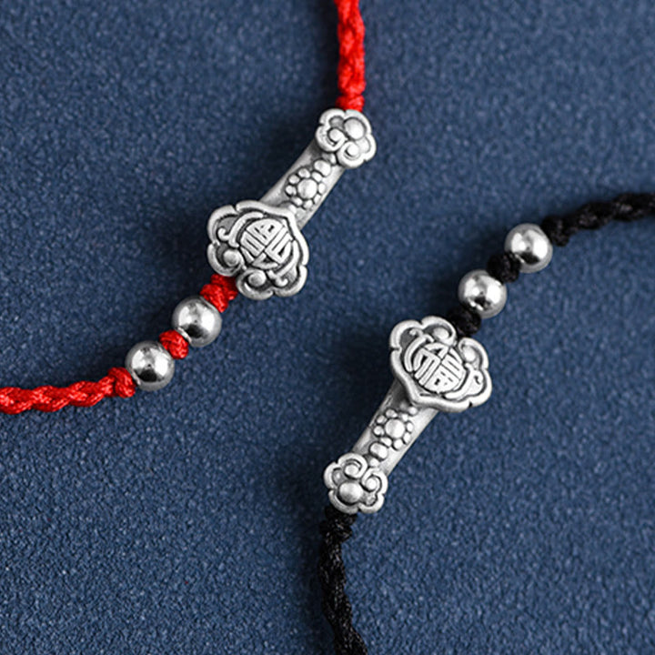 Buddha Stones Handmade 999 Sterling Silver Fu Character Wish Ruyi Handle Fortune Rope Bracelet Anklet - image 25