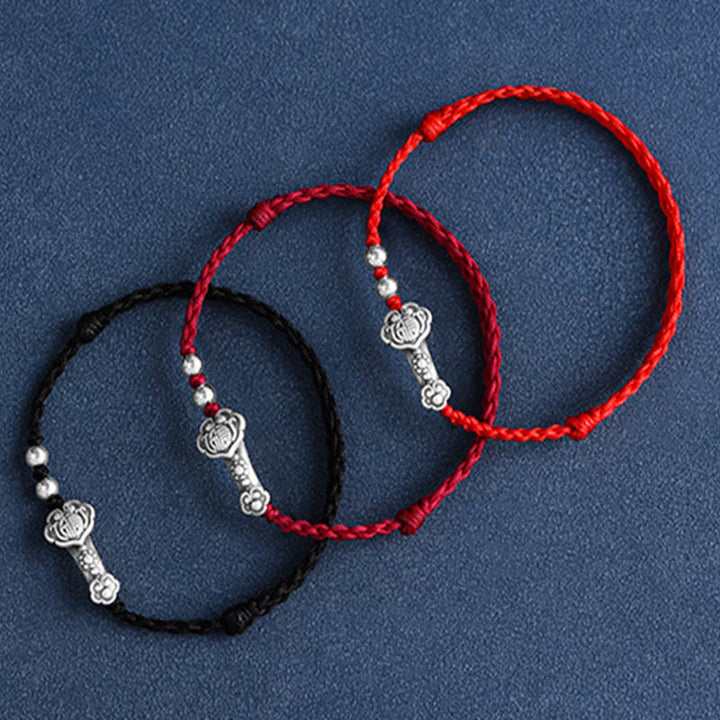 Buddha Stones Handmade 999 Sterling Silver Fu Character Wish Ruyi Handle Fortune Rope Bracelet Anklet - image 27
