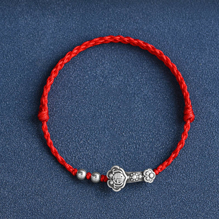 Buddha Stones Handmade 999 Sterling Silver Fu Character Wish Ruyi Handle Fortune Rope Bracelet Anklet - image 10