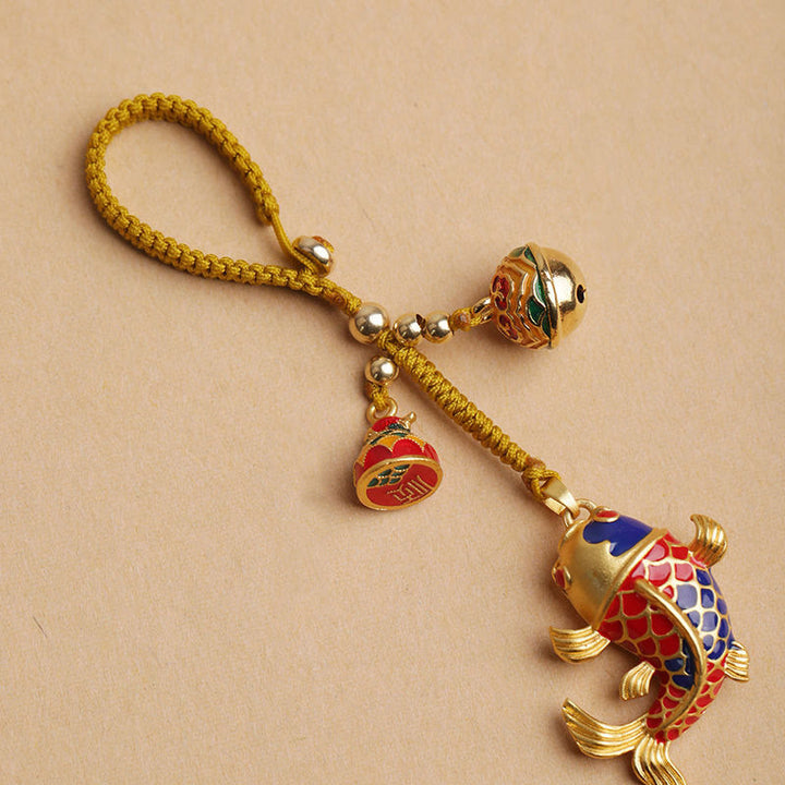 Buddha Stones Colorful Koi Fish Hollow Bell Wealth Luck Key Chain - image 3