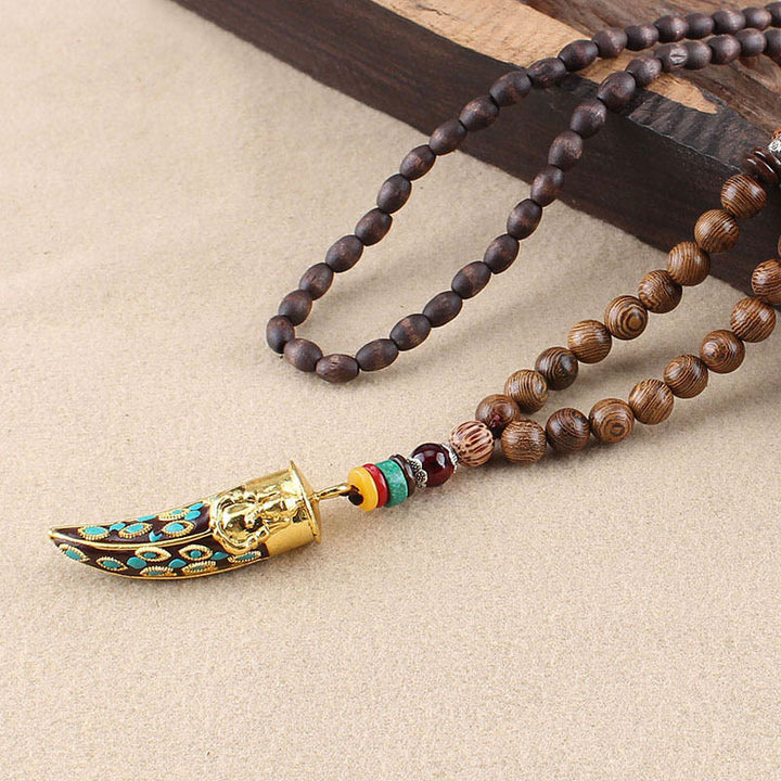 Buddha Stones Tibet Wenge Wood Om Mani Padme Hum OM Symbol Mantra Horn Pattern Protection Necklace Pendant - Wenge Wood&Golden Horn - image 15