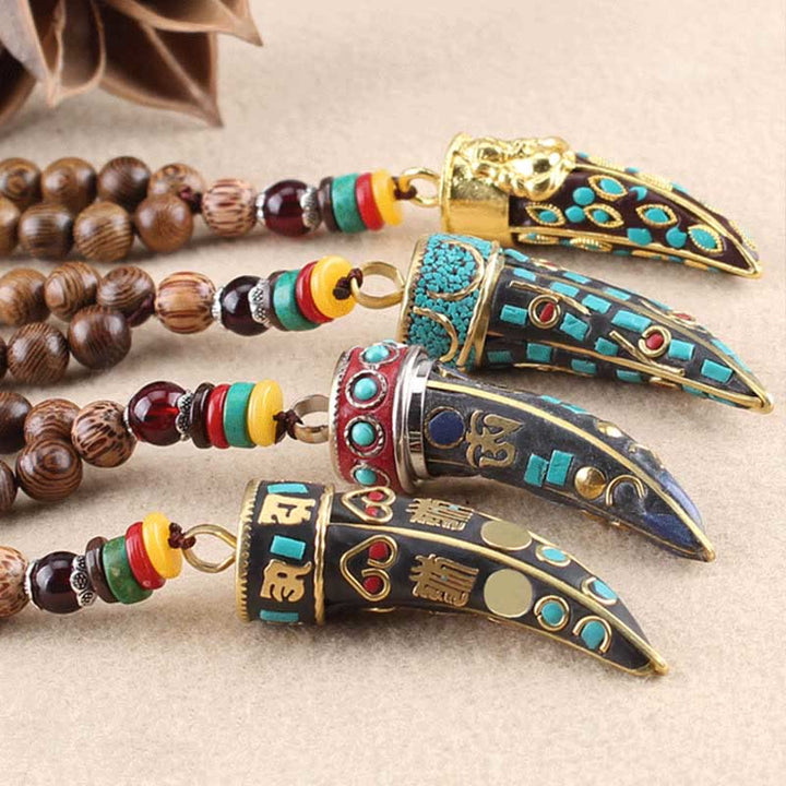 Buddha Stones Tibet Wenge Wood Om Mani Padme Hum OM Symbol Mantra Horn Pattern Protection Necklace Pendant - image 16