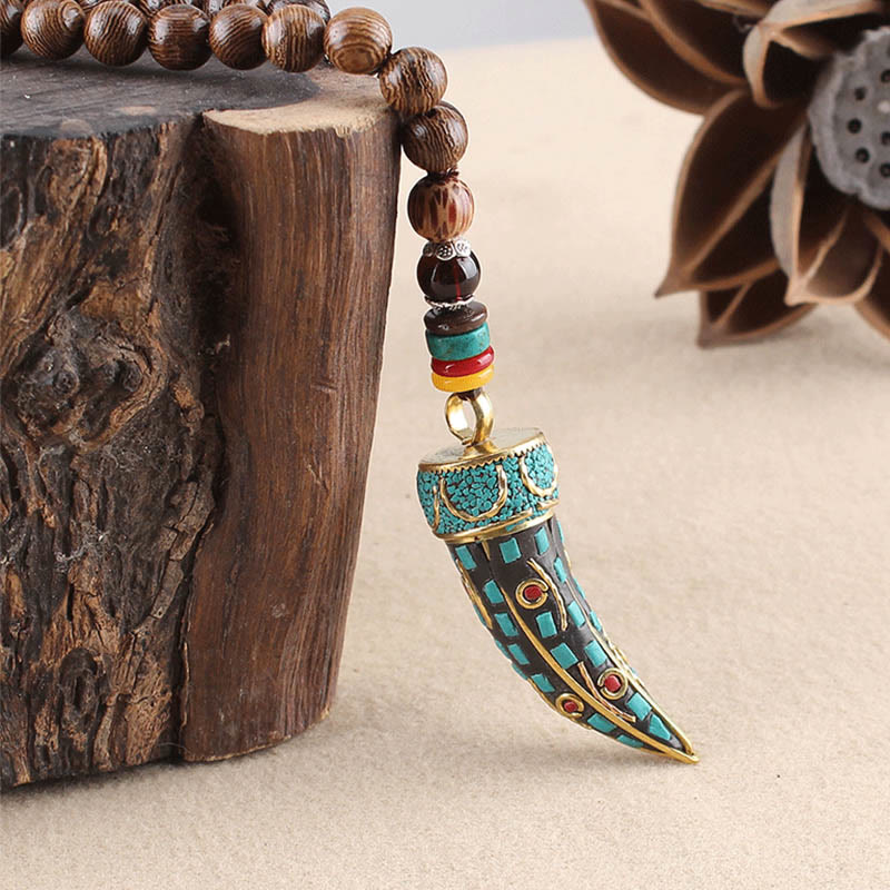 Buddha Stones Tibet Wenge Wood Om Mani Padme Hum OM Symbol Mantra Horn Pattern Protection Necklace Pendant - image 10