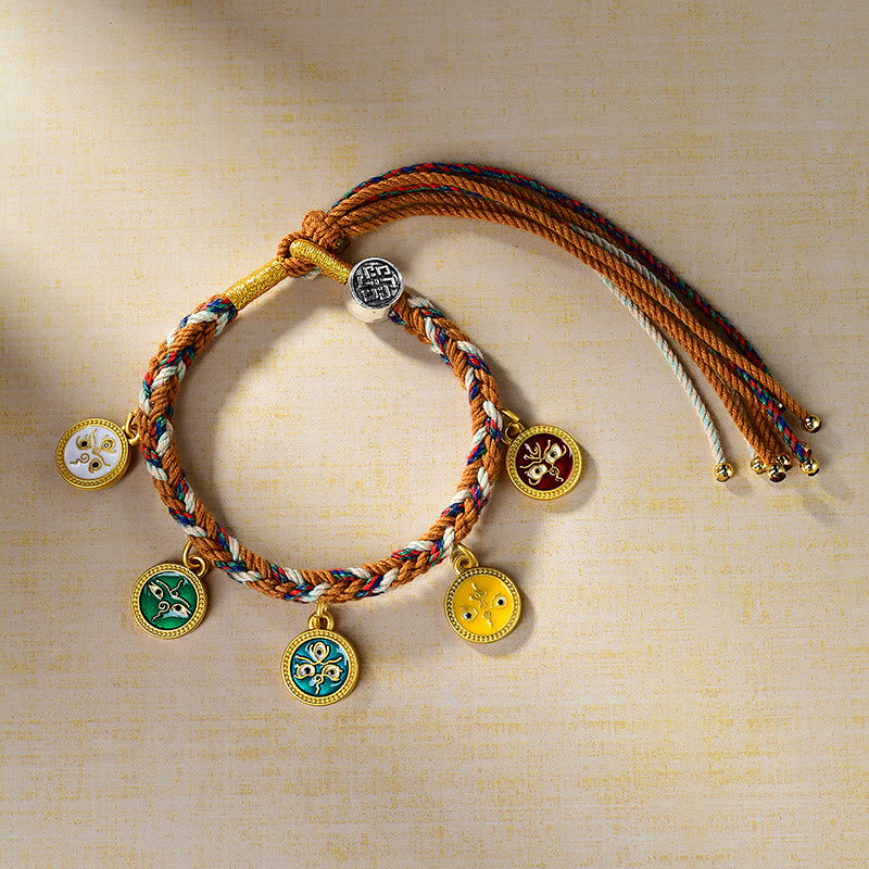 Buddha Stones Handmade Tibetan Multicolored Rope Five God Of Wealth Luck Bracelet - image 1