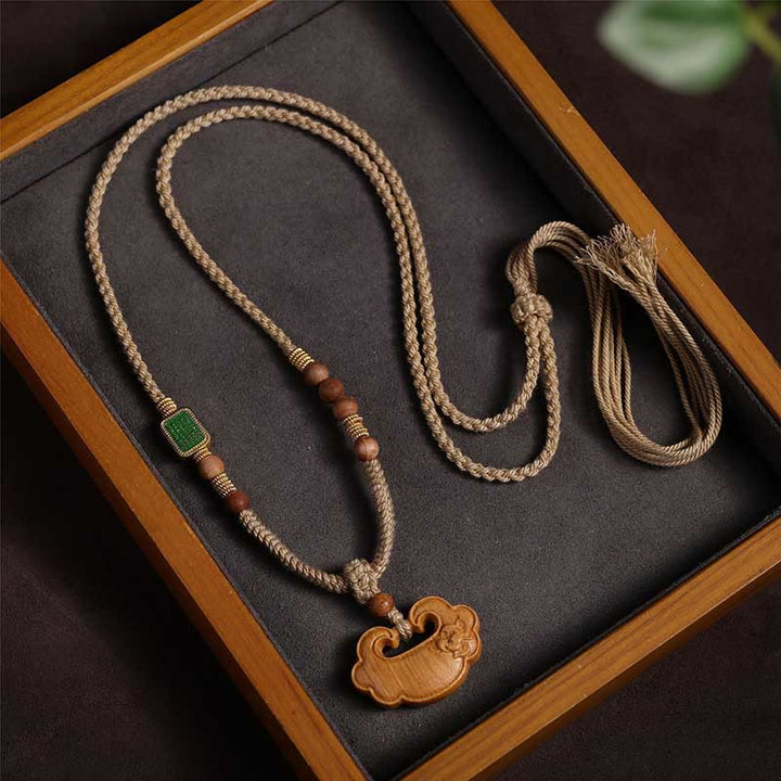 Buddha Stones Tibetan Sandalwood Chinese Lock Charm Protection Necklace Pendant - Sandalwood (Necklace Length: About 75cm) - image 0