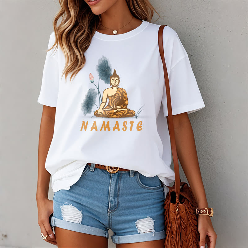 Buddha Stones NAMASTE Buddha Lotus Leaf Tee T-shirt - image 4