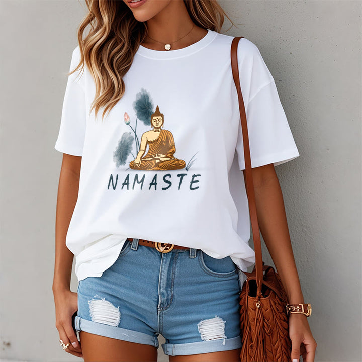 Buddha Stones NAMASTE Buddha Lotus Leaf Tee T-shirt - image 23