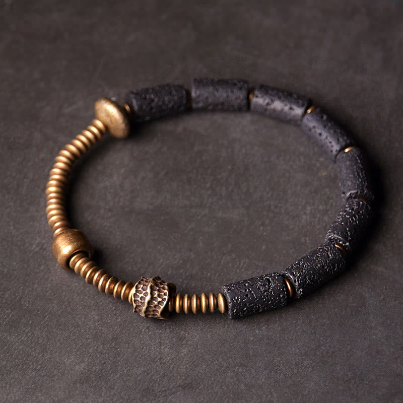 Buddha Stones Luck Wealth Black Lava Rock Beads Copper Bracelet - 17-17.6cm - image 0