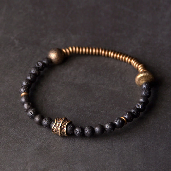 Buddha Stones Support Healing Lava Rock Beads Copper Bracelet - 17-17.6cm - image 0
