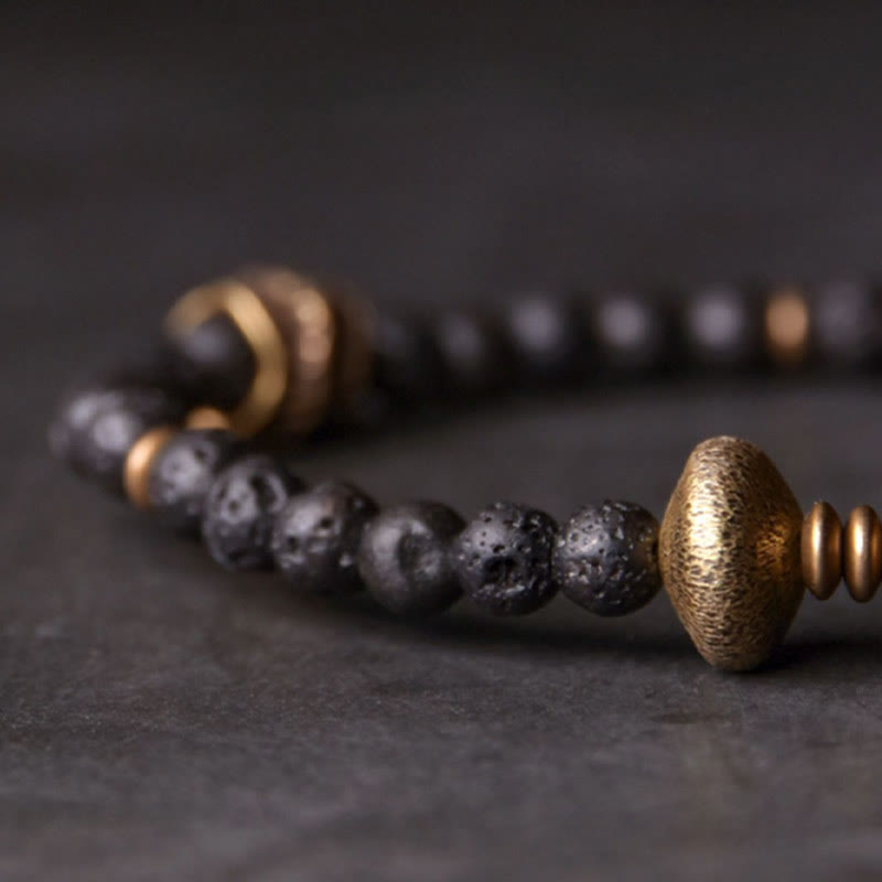 Buddha Stones Support Healing Lava Rock Beads Copper Bracelet - image 1