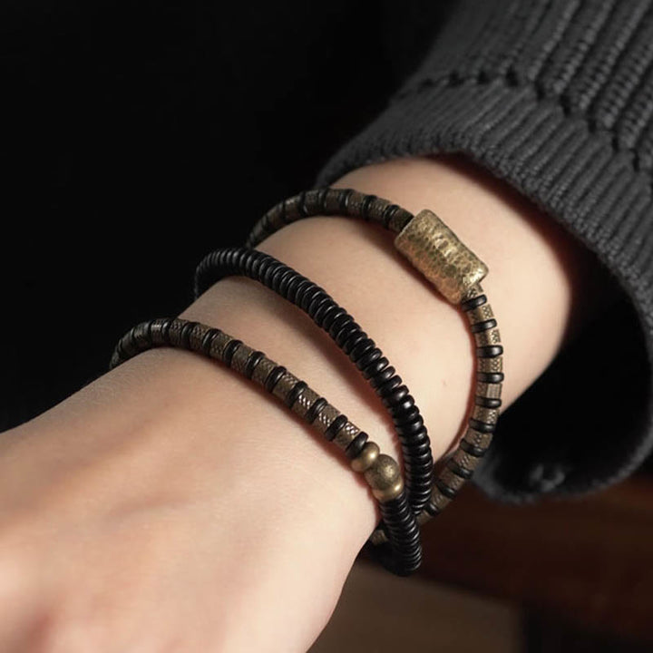 Buddha Stones Healing Tibetan Ebony Wood Beads Copper Multilayered Bracelet - image 2