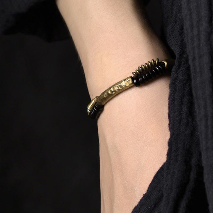 Buddha Stones Vintage Ebony Wood Copper Luck Wealth Handmade Bracelet - image 4