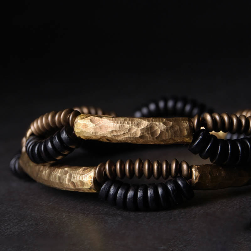 Buddha Stones Vintage Ebony Wood Copper Luck Wealth Handmade Bracelet - image 2