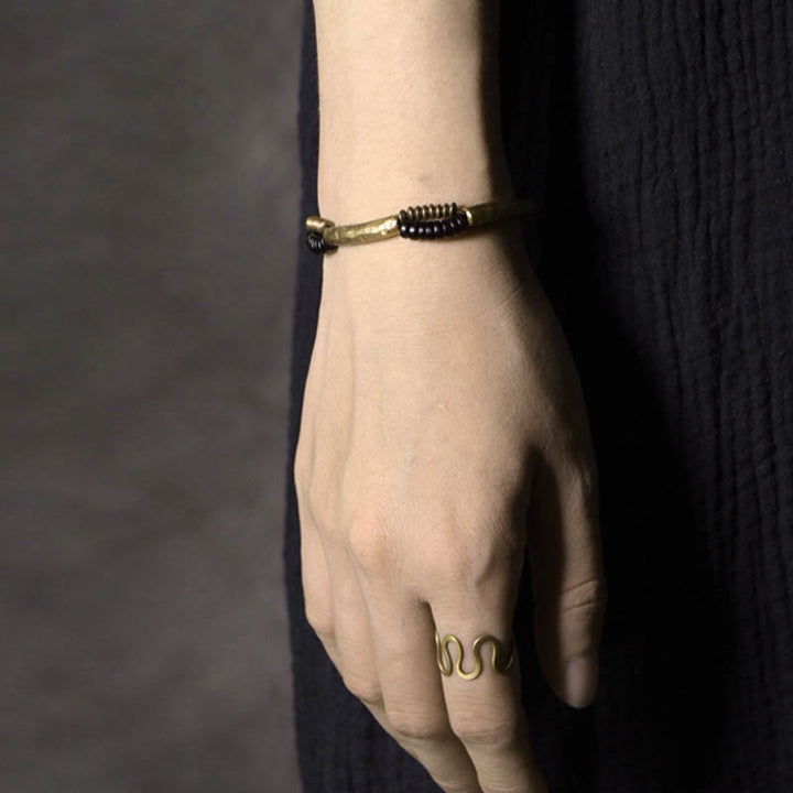 Buddha Stones Vintage Ebony Wood Copper Luck Wealth Handmade Bracelet - image 10