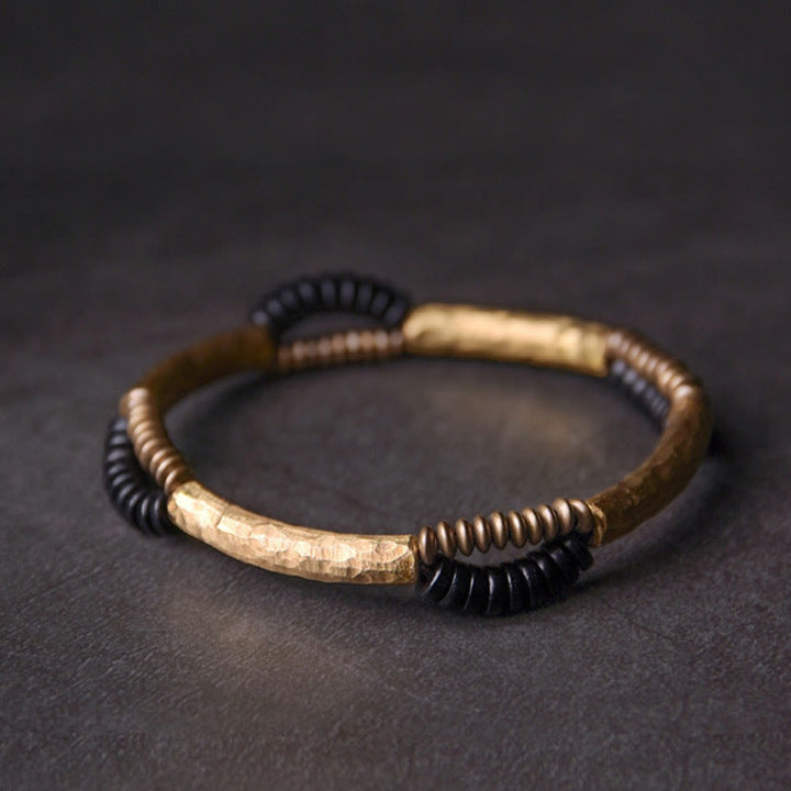 Buddha Stones Vintage Ebony Wood Copper Luck Wealth Handmade Bracelet - 17-17.6cm - image 0