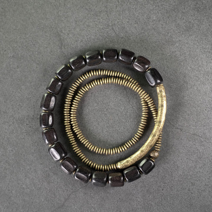 Buddha Stones Vintage Peace Tibetan Ebony Wood Beads Copper Multilayered Healing Bracelet - image 17