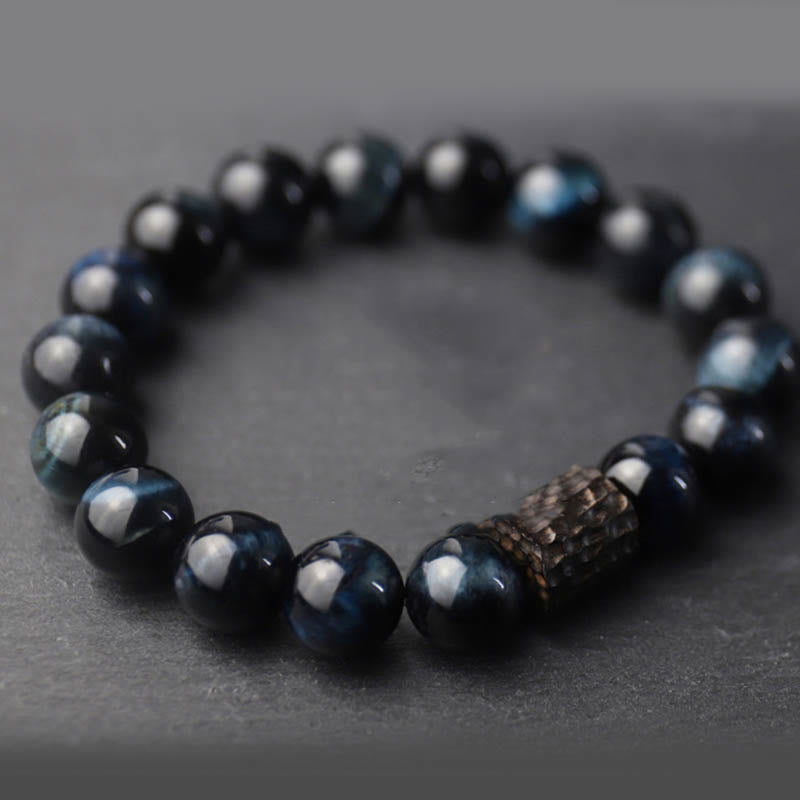 Buddha Stones Tiger Eye Ebony Wood Beads Calm Bracelet - Blue Tiger Eye&Ebony Wood(Wrist Circumference: 14-15cm) - image 0