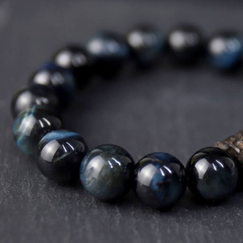 Buddha Stones Tiger Eye Ebony Wood Beads Calm Bracelet - image 1