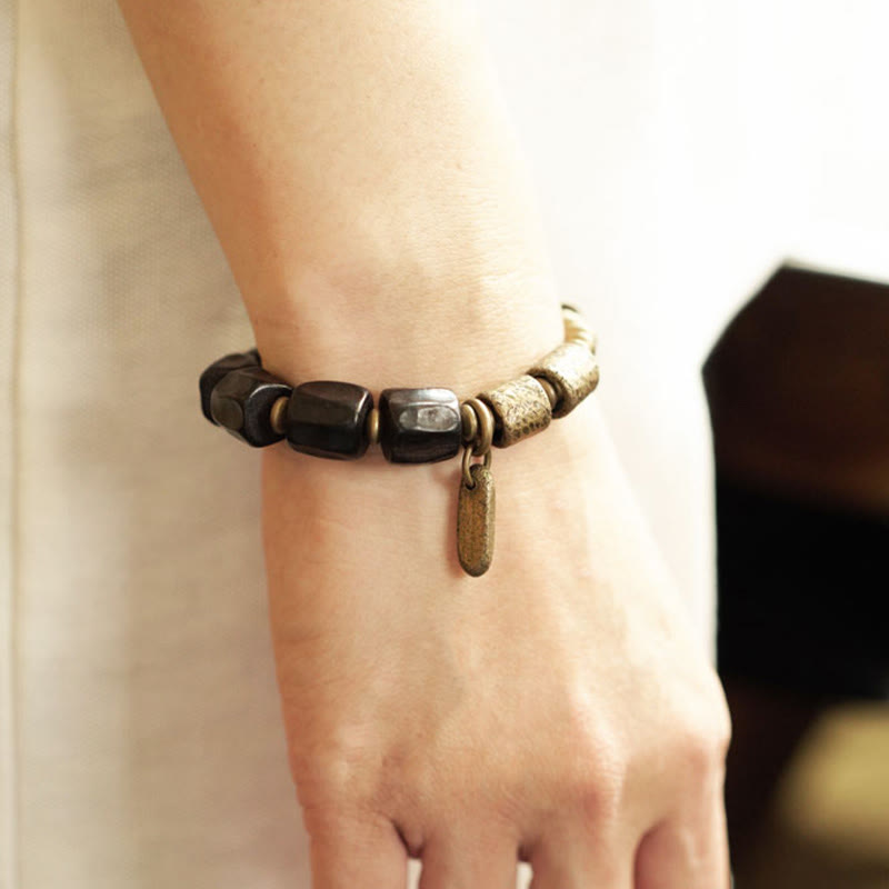 Buddha Stones Vintage Peace Ebony Wood Copper Beads Bracelet - image 14