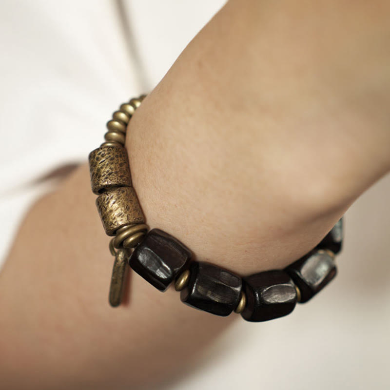 Buddha Stones Vintage Peace Ebony Wood Copper Beads Bracelet - image 12