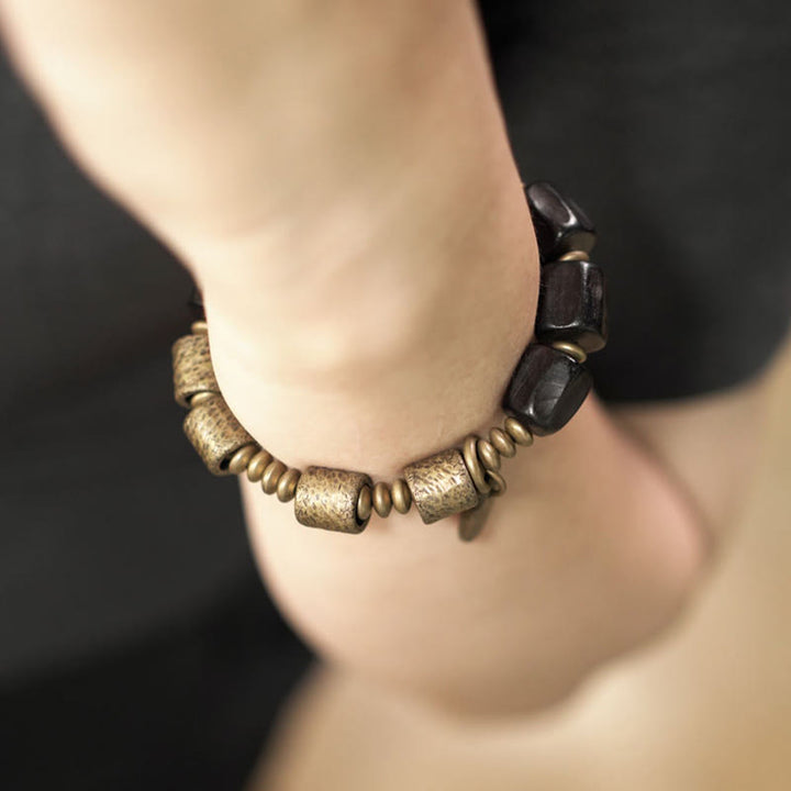 Buddha Stones Vintage Peace Ebony Wood Copper Beads Bracelet - image 10