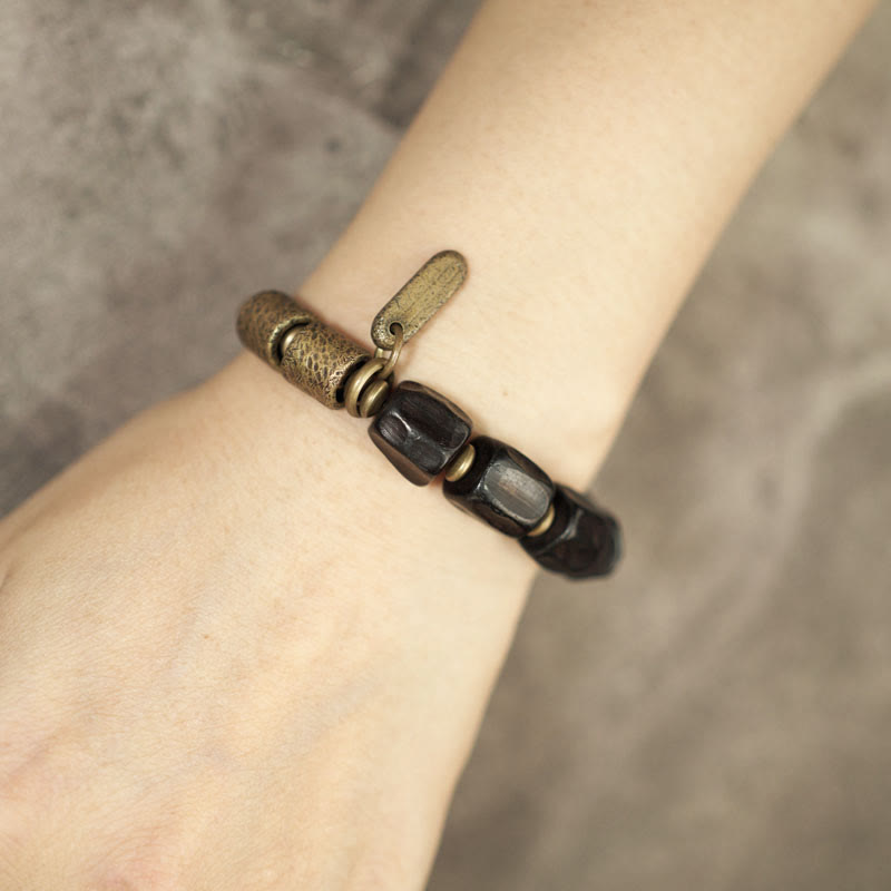 Buddha Stones Vintage Peace Ebony Wood Copper Beads Bracelet - image 9