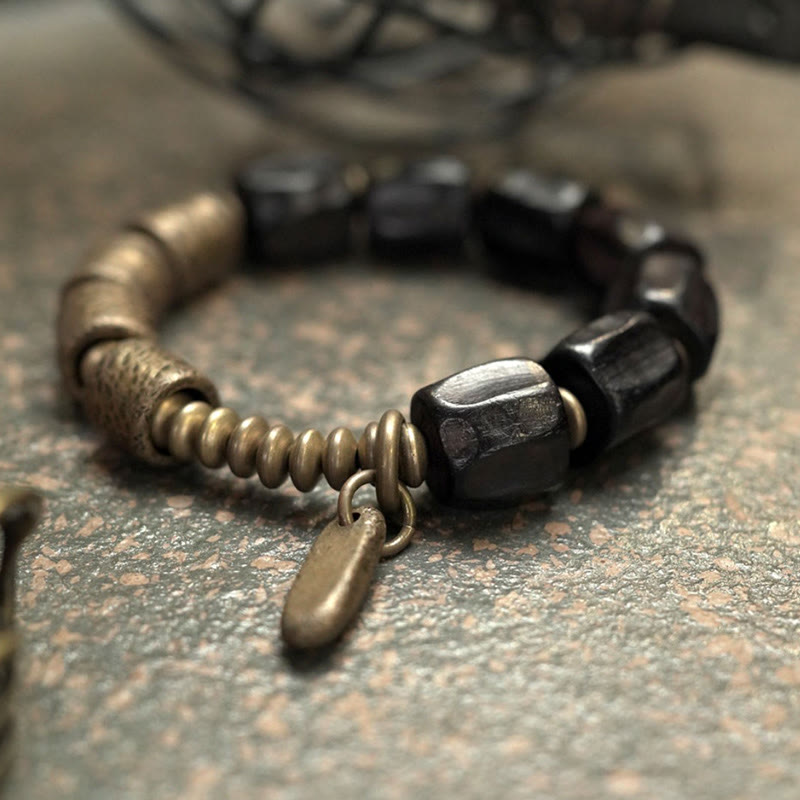 Buddha Stones Vintage Peace Ebony Wood Copper Beads Bracelet - image 1