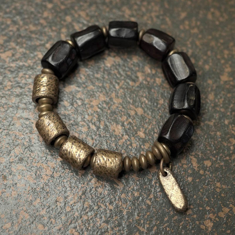 Buddha Stones Vintage Peace Ebony Wood Copper Beads Bracelet - image 7