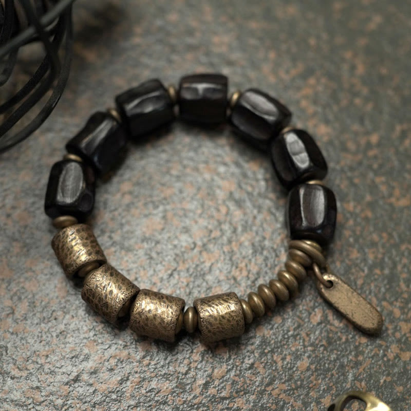 Buddha Stones Vintage Peace Ebony Wood Copper Beads Bracelet - image 15