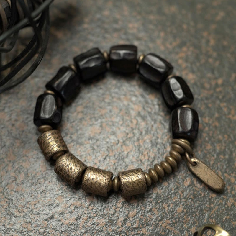 Buddha Stones Vintage Peace Ebony Wood Copper Beads Bracelet - image 3