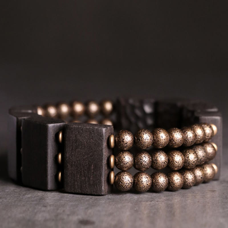 Buddha Stones Vintage Peace Ebony Wood Copper Beads Balance Bracelet - image 1