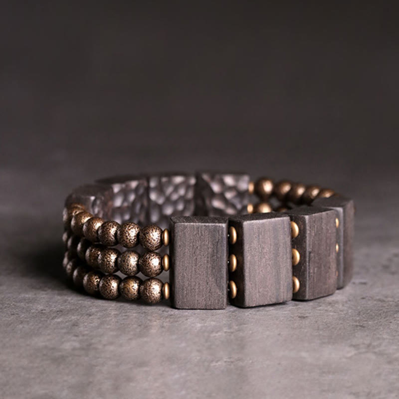 Buddha Stones Vintage Peace Ebony Wood Copper Beads Balance Bracelet - 17-17.6cm - image 0