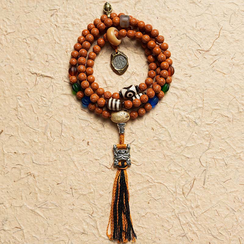 Buddha Stones Tibet Bodhi Seed 108 Mala Beads Wisdom Peace Bracelet Necklace - Scripture Buckle Tassel No Copper Charm - image 1