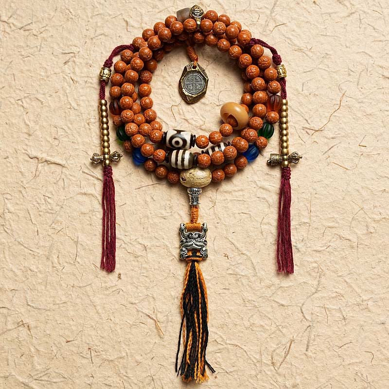 Buddha Stones Tibet Bodhi Seed 108 Mala Beads Wisdom Peace Bracelet Necklace - Scripture Buckle Tassel With Copper Charm - image 0