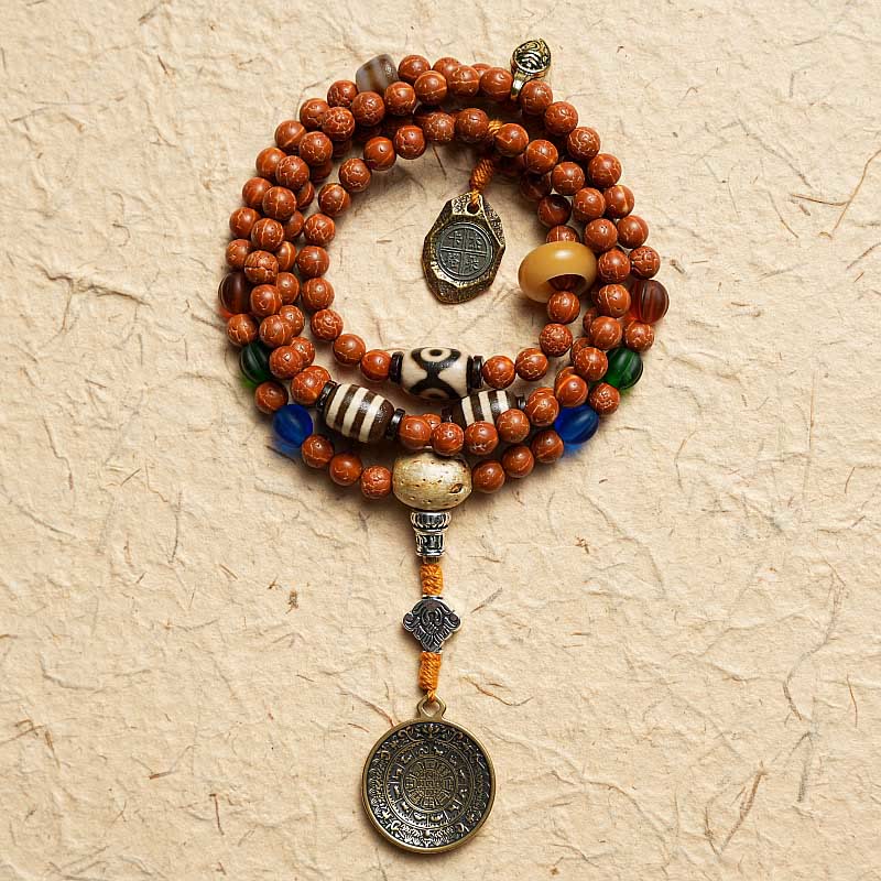 Buddha Stones Tibet Bodhi Seed 108 Mala Beads Wisdom Peace Bracelet Necklace - Nine Palaces Eight Diagrams No Copper Charm - image 3