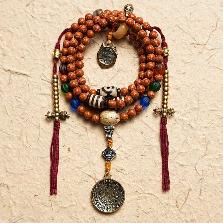 Buddha Stones Tibet Bodhi Seed 108 Mala Beads Wisdom Peace Bracelet Necklace - Nine Palaces Eight Diagrams With Copper Charm - image 2