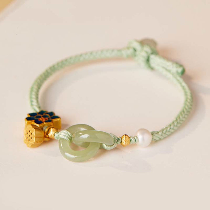 Buddha Stones Hetian Jade Lotus Peace Buckle Braided Rope Fortune Bracelet - Mint Green(Wrist Circumference: 14-17cm) - image 21